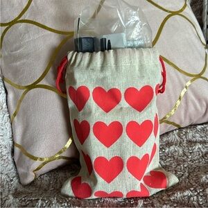 Heart Patterned Drawstring Straw Bag